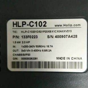 HOLIP海利普变频器HLP-C102快速门卷帘门单相220V/1.5KW