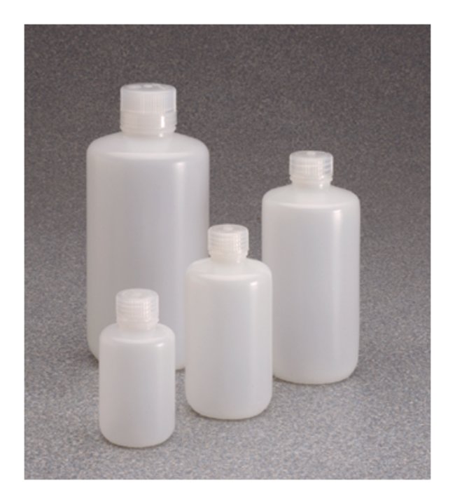 经认证的 Nalgene™ HDPE 低微粒带盖窄口瓶： 实验室包装