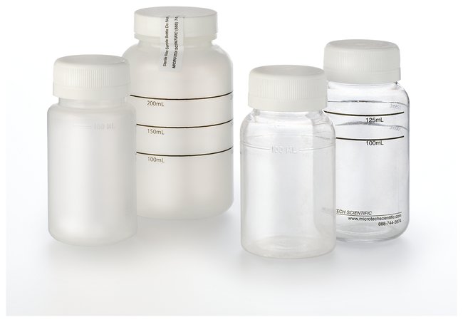 螺旋盖无菌大肠菌群水样瓶： 聚苯乙烯、聚乙烯和聚丙烯