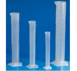 GRAD.CYLINDERS,FROM PLASTIC, PP, TRANSPARENT,  PROMINE