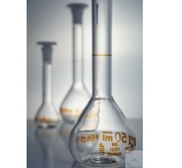 50mL，容量瓶，USP级，透明，3.3玻璃，误差±0.05mL，ST 12/21，PE顶塞，棕标，含证书