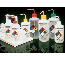 易认安全洗瓶，LDPE，白色LDPE或PPCO瓶体；PP或HDPE盖；PPCO填充管，500mL容量，甲醇，绿色瓶盖