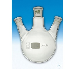 FLASKS, ROUND BOTTOM,  TWO SIDE NECKS AT AN ANGLE OF 20°,  100 ML, CN ST 24/29, SN ST 19/26  