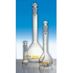 VOLUMETRIC FLASKS, 20 ML, DIN-A, CONFORMITY CERTIFIED,  RING MARKS, INSCRIPTION, AMBER STAIN GRADUAT