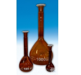 250ml AS 棕色玻璃容量瓶，PE材质顶塞，白标