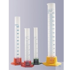 GRADUATED CYLINDER 10:0,2 ML,  PP, CLASS B, WITH PLASTIC BASE,  SHORT LINE GRADUATION, BLUE COLOR  