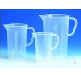 MEASURING BEAKERS, PP, WITH HANDLE AND SPOUT,  GRADUATED, 2000:20 ML, H 215 MM, ? 150 MM