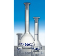 100ml A级透明玻璃容量瓶、蓝标、PE顶塞、ST12/21