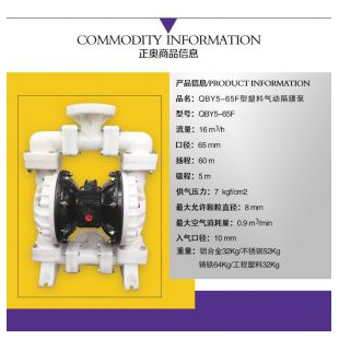 正奥泵业QBY5-65F型工程塑料气动隔膜泵耐腐化工气动泵