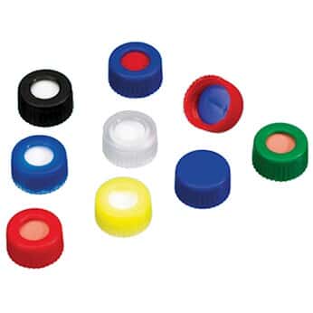 Kinesis  Short Thread Cap, 9mm, Open Blue Polypropylene, Red PTFE/Silicone/Red PTFE Septa; 1000/pk