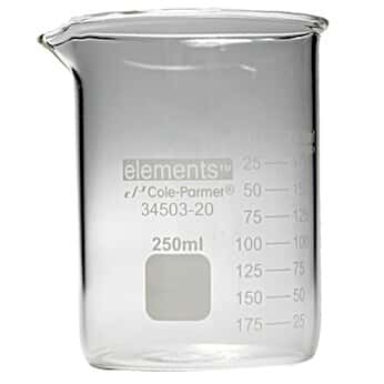 Cole-Parmer elements Plus Griffin Low-Form Beaker, Glass, 250 mL, 12/pk