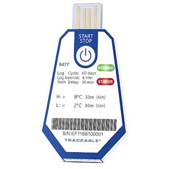 Traceable ONE™ Single-Use USB Temperature Data Logger, 60 Day, 6 Minute Interval, 2 to 8˚C; 40/pk