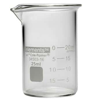 Cole-Parmer elements Plus Griffin Low-Form Beaker, Glass, 25 mL, 12/pk
