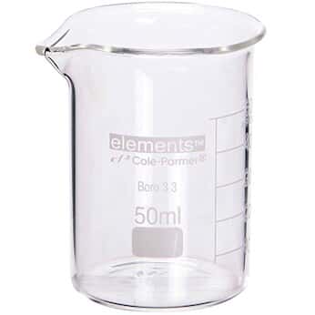 Cole-Parmer elements Low-Form Beaker, Glass, 20 mL, 12/pk