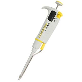 HTL 4043 Discovery Comfort DV20 Single Channel Pipettor with Gray Shaft, Yellow; 2 to 20 µL