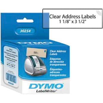Dymo 30254 Address Label, Clear, 130 Labels Per Roll, One Roll/Pack