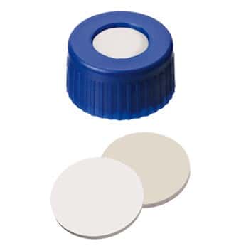 Kinesis  Short Thread Cap, 9 mm, Open Blue Polypropylene, UltraBond Beige Silicone/White PTFE Septa; 1000/pk