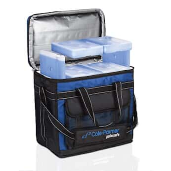 Cole-Parmer PolarSafe® Transport Bag 30 L with Two 4°C Blocks (1 L, Slim) and Four 4°C Blocks (1 L)