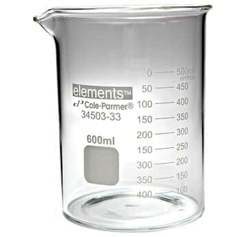 Cole-Parmer elements Plus Griffin Low-Form Beaker, Glass, 600 mL, 8/pk