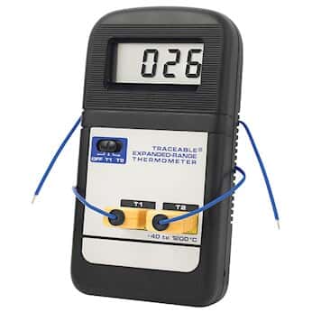Traceable Dual-Input Expanded Range Thermocouple Thermometer with Calibration, Type K; Celsius