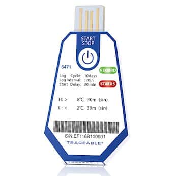 Traceable ONE™ Single-Use USB Temperature Data Logger, 10 Day, 1 Minute Interval, 2 to 8˚C; 40/pk