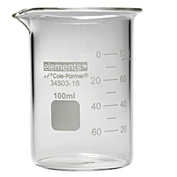 Cole-Parmer elements Plus Griffin Low-Form Beaker, Glass, 100 mL, 12/pk