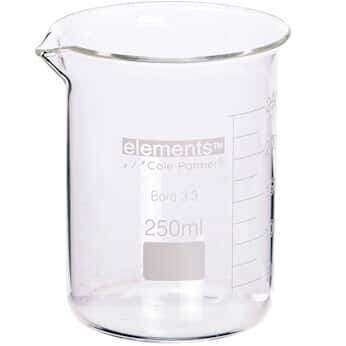 Cole-Parmer elements Low-Form Beaker, Glass, 200 mL, 12/pk