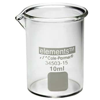 Cole-Parmer elements Plus Griffin Low-Form Beaker, Glass, 10 mL, 12/pk