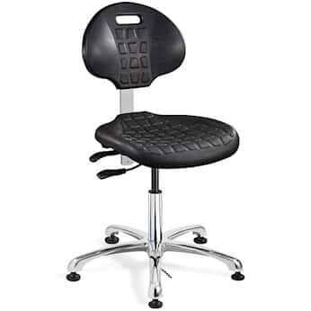 Bevco 7051E BLK Desk Height ESD Polyurethane Chair, Black, Polished Aluminum Base, Articulating Seat & Back Tilt