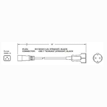 Glas-Col Cord Adapter From IEC 60320 to CEE7 (Europe Plug), 12