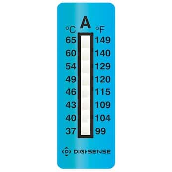 Digi-Sense Irreversible 8-Point Vertical Temperature Label, 100-150F/37-65C; 25/Pk