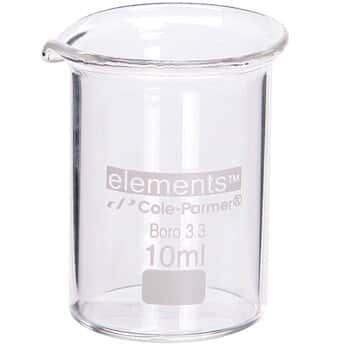 Cole-Parmer elements Low-Form Beaker, Glass, 10 mL, 12/pk