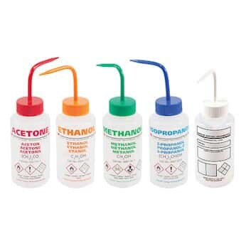 Dynalon Venting Multi-Language Labeled Safety Wash Bottle, LDPE, Set of 5, 500 mL