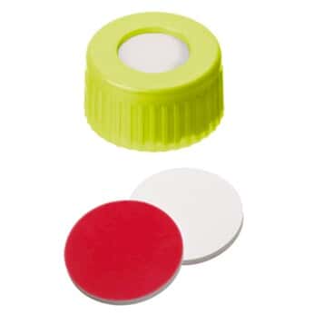 Kinesis  Short Thread Cap, 9mm, Open Yellow Polypropylene, UltraClean Silicone/Red PTFE Septa; 1000/pk
