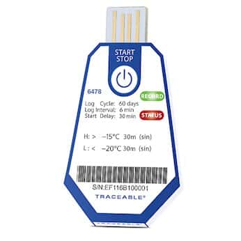 Traceable ONE™ Single-Use USB Temperature Data Logger, 60 Day, 6 Minute Interval, -20 to -15˚C; 40/pk