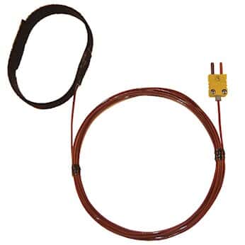 Digi-Sense Type-K, Hook-And-Loop Strap Probe, 0.75 - 2.75 OD, Mini-Connector, Grounded , 10ft FEP Cable