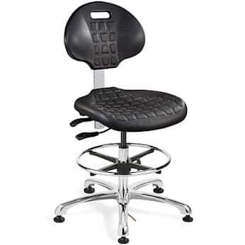 Bevco 7351E BLK Mid Height ESD Polyurethane Chair, Black, Polished Aluminum Base, Articulating Seat & Back Tilt