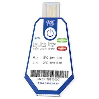 Traceable ONE™ Single-Use USB Temperature Data Logger, 30 Day, 3 Minute Interval, 2 to 8˚C; 40/pk
