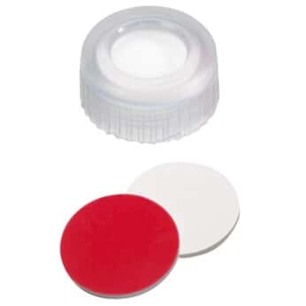 Kinesis  Short Thread Cap, 9mm, Open Transparent Polypropylene, UltraClean Silicone/Red PTFE Septa; 1000/pk