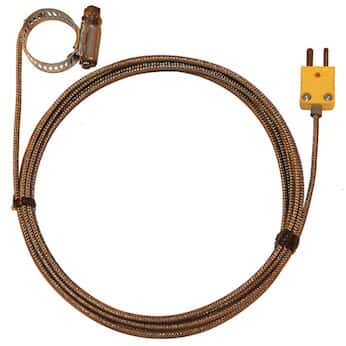 Digi-Sense Type-K Hose Clamp Probe 1.25 - 2.25 OD Mini-Connector, Grounded 10ft SS Braid Cable