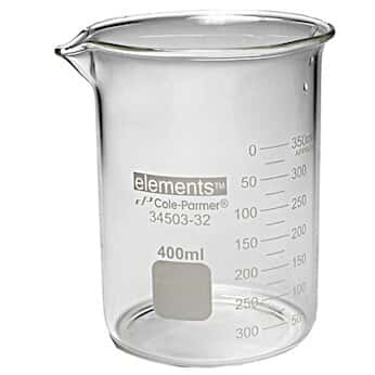 Cole-Parmer elements Plus Griffin Low-Form Beaker, Glass, 400 mL, 8/pk