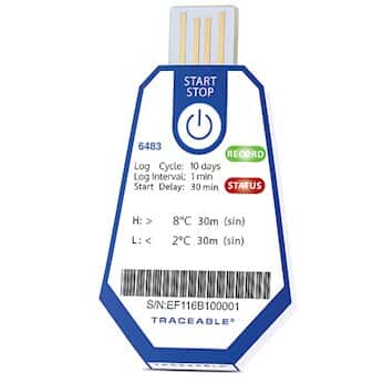 Traceable ONE™ Single-Use USB Temperature Data Logger, 10 Day, 1 Minute Interval, 2 to 8˚C; 10/pk
