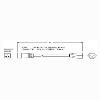 Digi-Sense Cord Adapter From IEC 60320 to SEV1011 (Switzerland Plug), 12