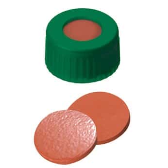 Kinesis  Short Thread Cap, 9mm, Open Green Polypropylene, Rubber/TEF Septa; 1000/pk