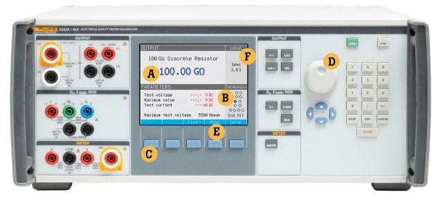 5322A Electrical Tester Calibrator Front Panel with Callouts