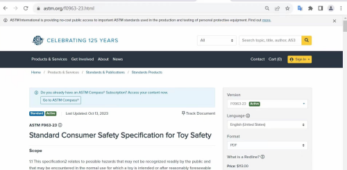 美国玩具检测安全标准ASTM F963更新至2023版本
