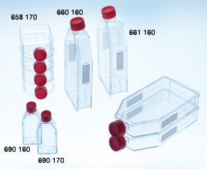 细胞培养瓶，50ml，25cm2，TC处理，红色标准盖，灭菌，有测量网格||Greiner/葛莱娜