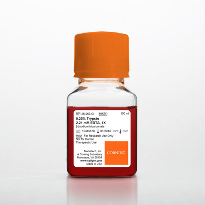 培养基Trypsin EDTA 1x, 0.05% Trypsin/0.53 mM EDTA in HBSS [-] sodium bicarbonate, calcium, magnesium, Porcine Parvovirus Tested|Corning-Media|500 mL