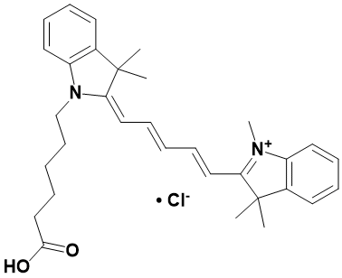 2-(5-(1-(5-羧基戊基)-3,3-二甲基吲哚啉-2-亚基)戊-1,3-二烯-1-基)-1,3,3-三甲基-3H-吲哚-1-鎓氯化物|2-(5-(1-(5-Carboxypentyl)-3,3-Dimethylindolin-2-Ylidene)Penta-1,3-Dien-1-Yl)-1,3,3-Trimethyl-3H-Indol-1-Ium Chloride|1032678-07-1|源叶|100mg